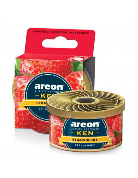 Areon KEN Duftdose in der Duftrichtung Erdbeere | areon-fresh.de die kleinen und praktischen premium Auto Duftdosen zum Mitnehme